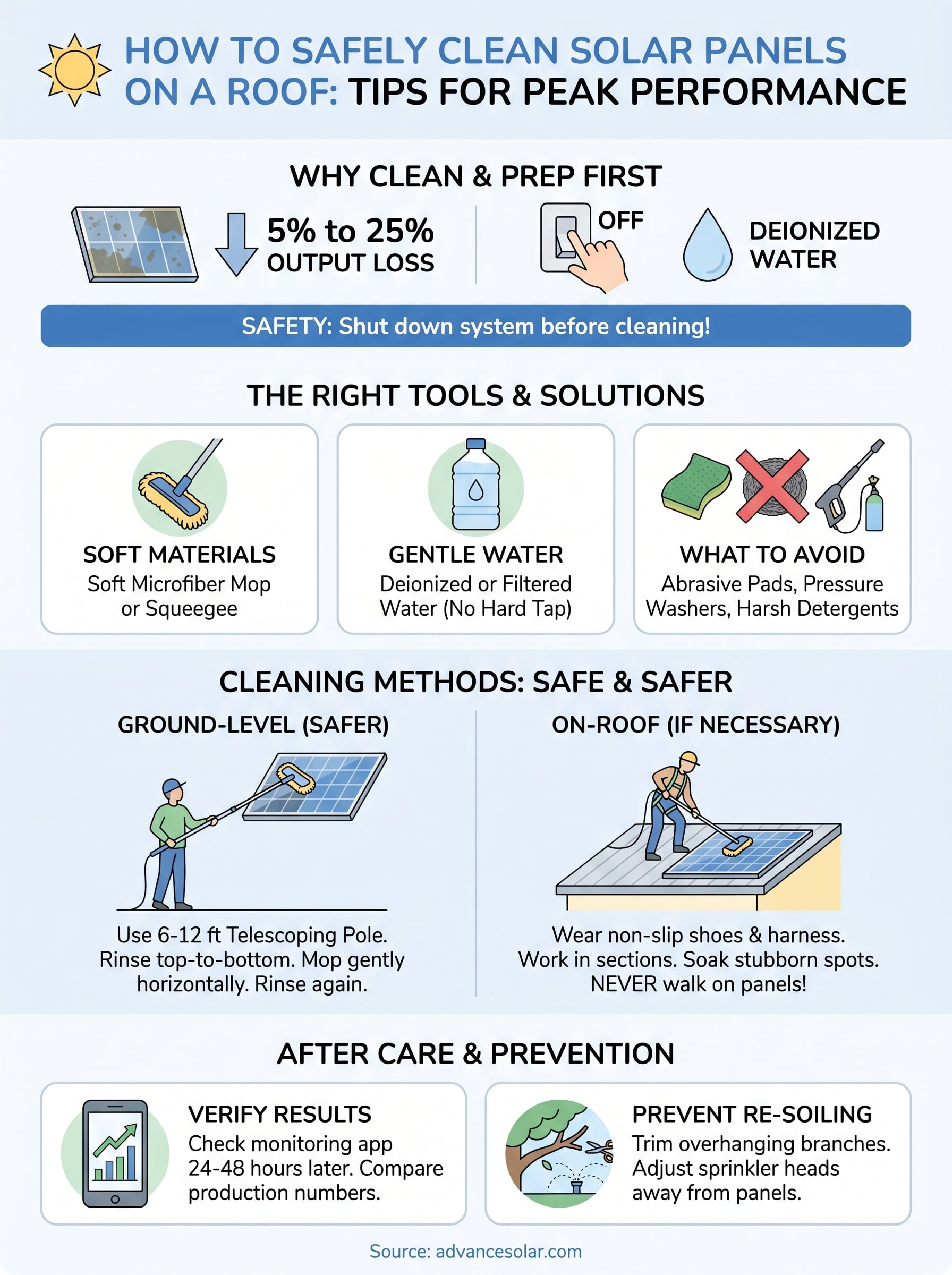 how to clean solar panels on a roof infographic