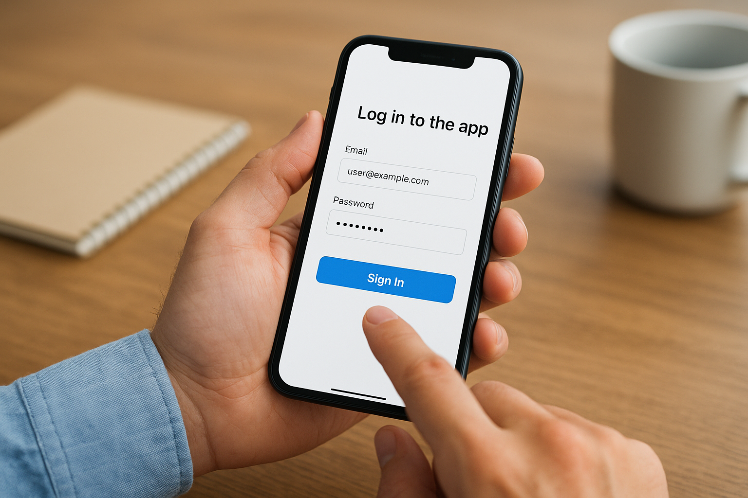 Log in to the app