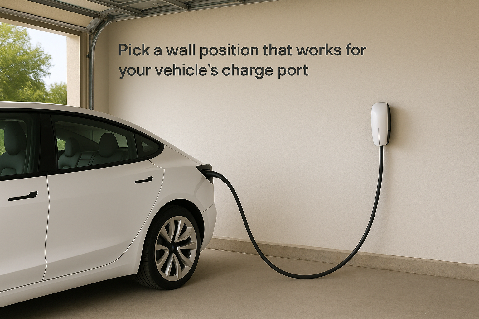 Pick a wall position that works for your vehicle's charge port