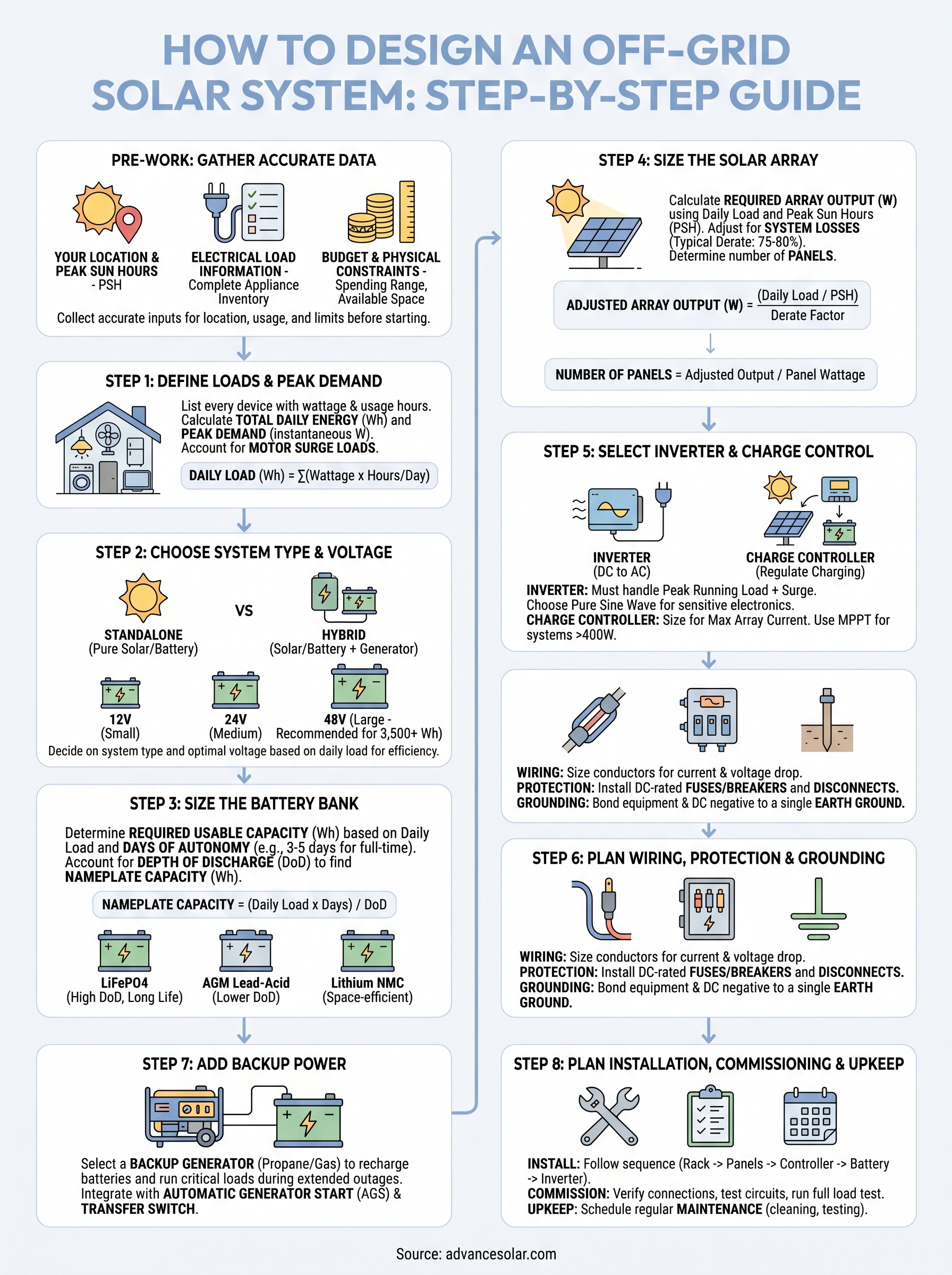 how to design an off grid solar system infographic