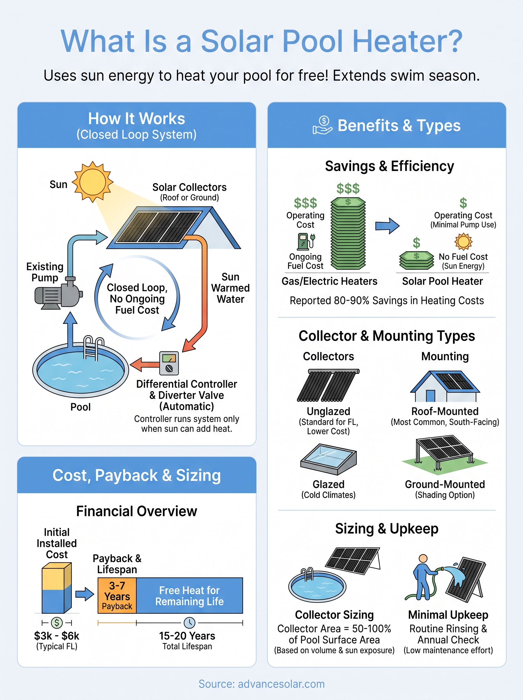 what is a solar pool heater infographic