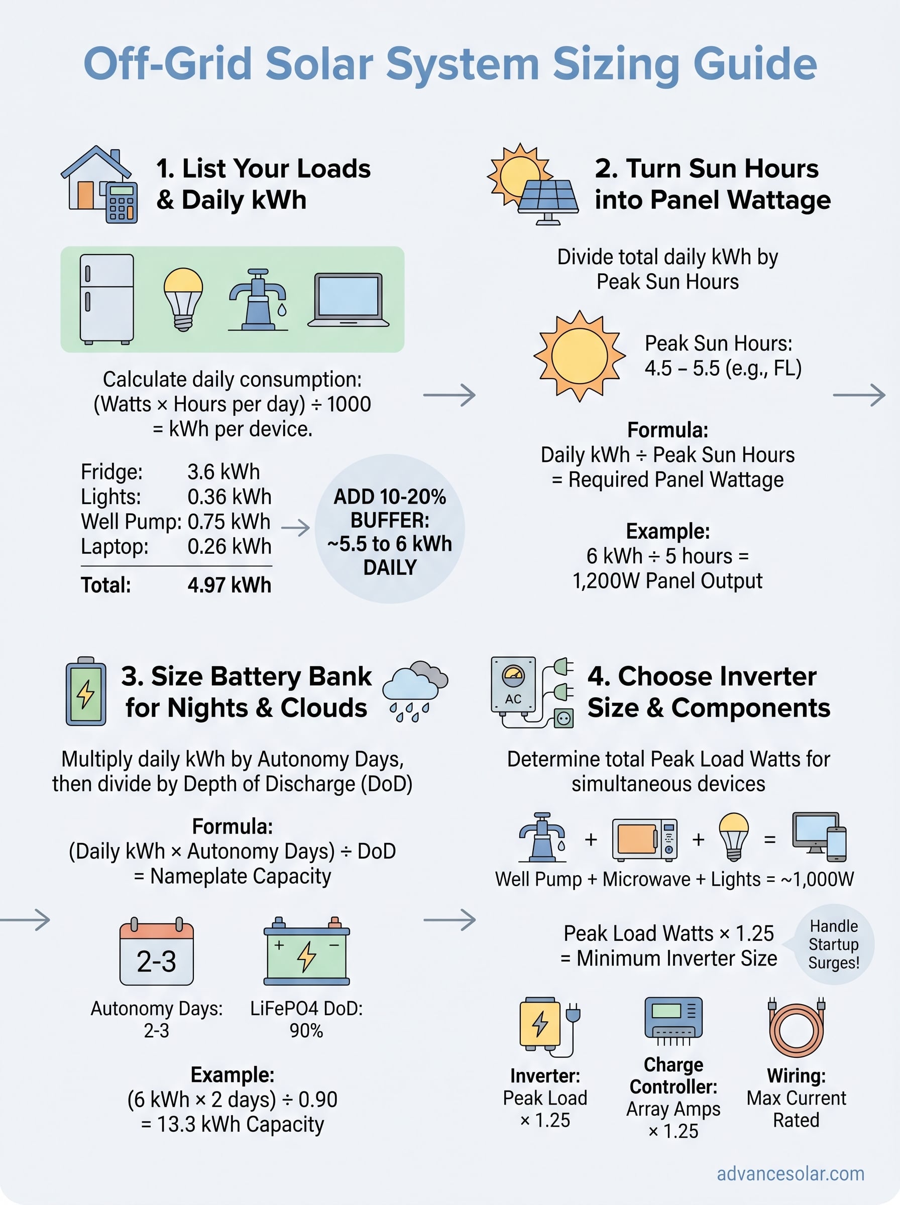 what size off grid solar system do i need infographic