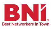 BNI logo in red with the slogan 'Best Networkers In Town' beneath.