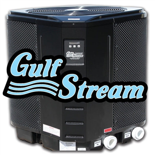 Outdoor air conditioning condenser unit with Gulf Stream branding on the front panel.