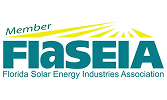 Logo for Florida Solar Energy Industries Association (FLA SEIA) – member logo with teal and yellow sunburst design