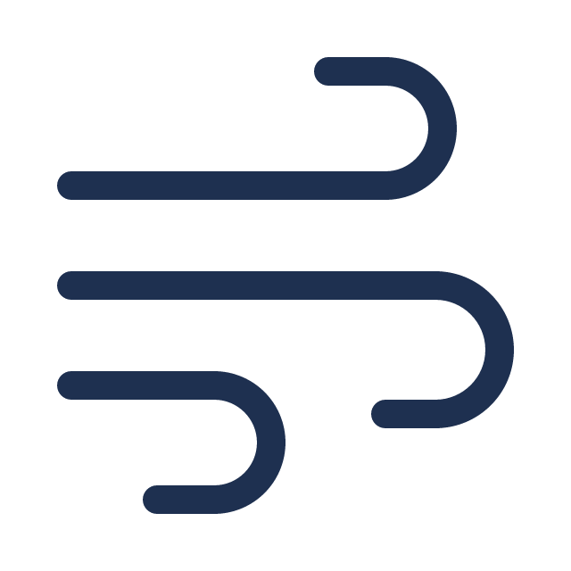 Abstract navy blue logo consisting of three parallel curved strokes forming open parentheses shapes on a black background.